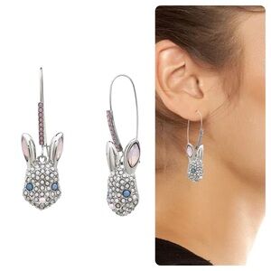 Betsey Johnson Bunny Dangle Earrings Faux Stone Spring Bunny Pink Silver